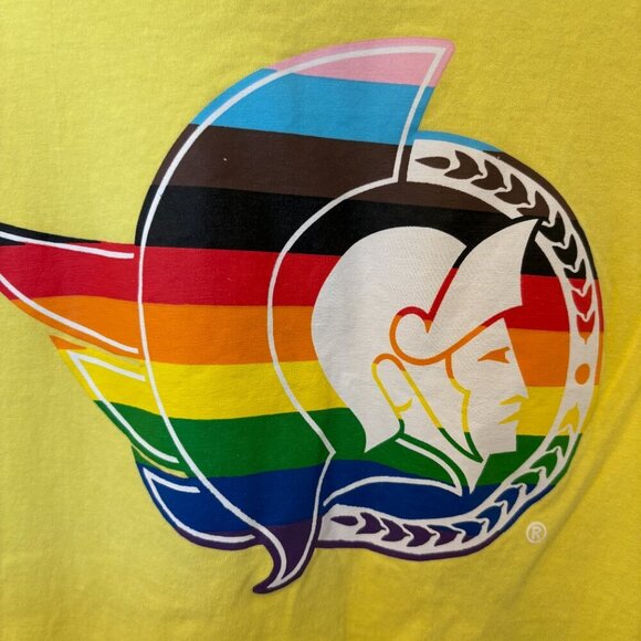 Ottawa Senator's NHL Yellow T-Shirt Rainbow Logo Pride Size XL - Picture 3 of 6
